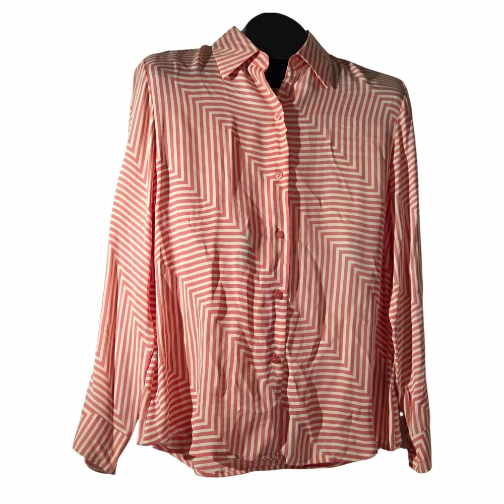 Vintage Josephine Chaus 100% Silk Blouse – Geometric Stripe – Size 8